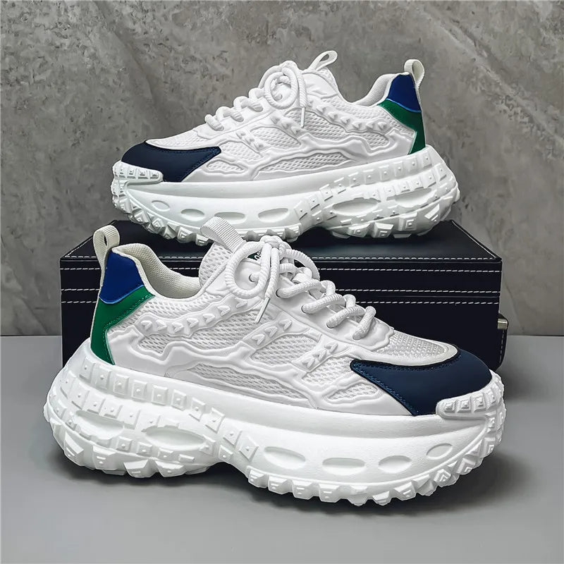 Designer Leather Fabric Chunky Sneakers