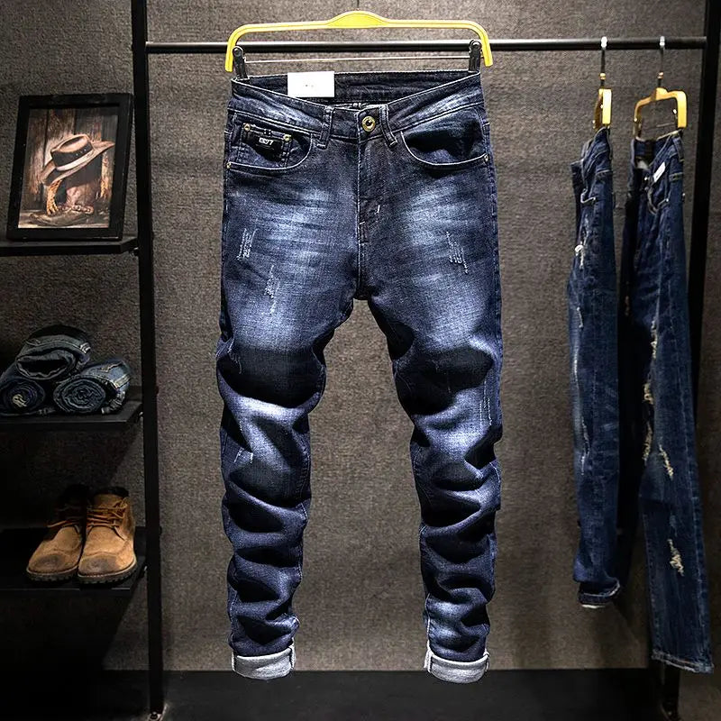 American Style Slim-Fit Ripped Cotton Straight Jeans