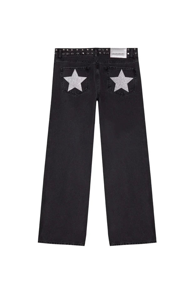 Retro Five-Pointed Star Print High-Waisted Baggy Jeans