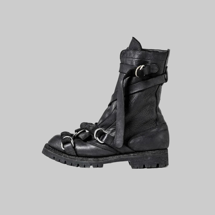 YMT Retro Motorcycle Real Leather Strap Boots