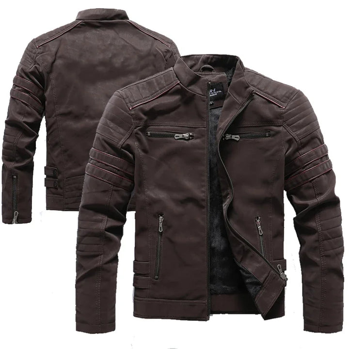 Winter PU Leather Fleece Lined Multi-Pocket Jacket