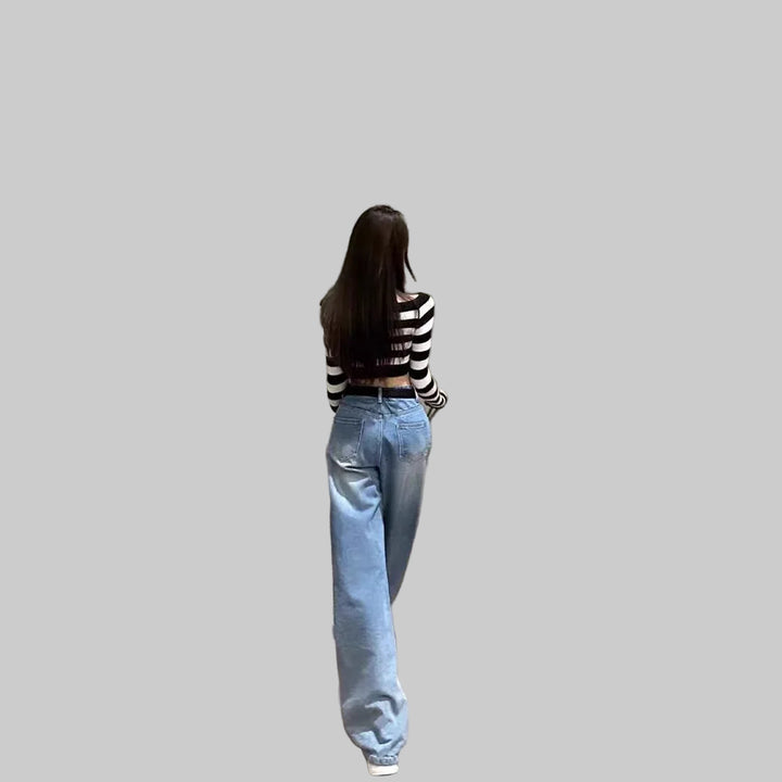 High-Waist Wide-Leg Drapery Washed Jeans