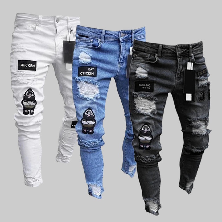 Embroidered Cotton Stretch Skinny Ripped Jeans