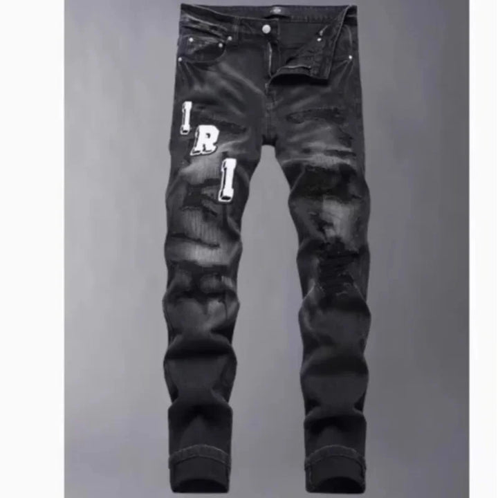 Retro Punk Style Slim Fit Elastic Printed Jeans
