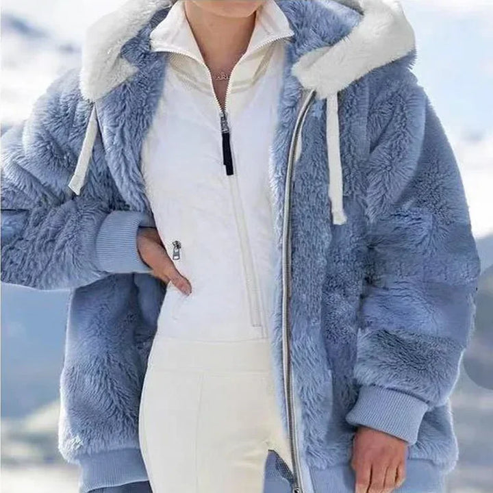 Hooded Thick Cashmere Zippered Plaid Winter Coat