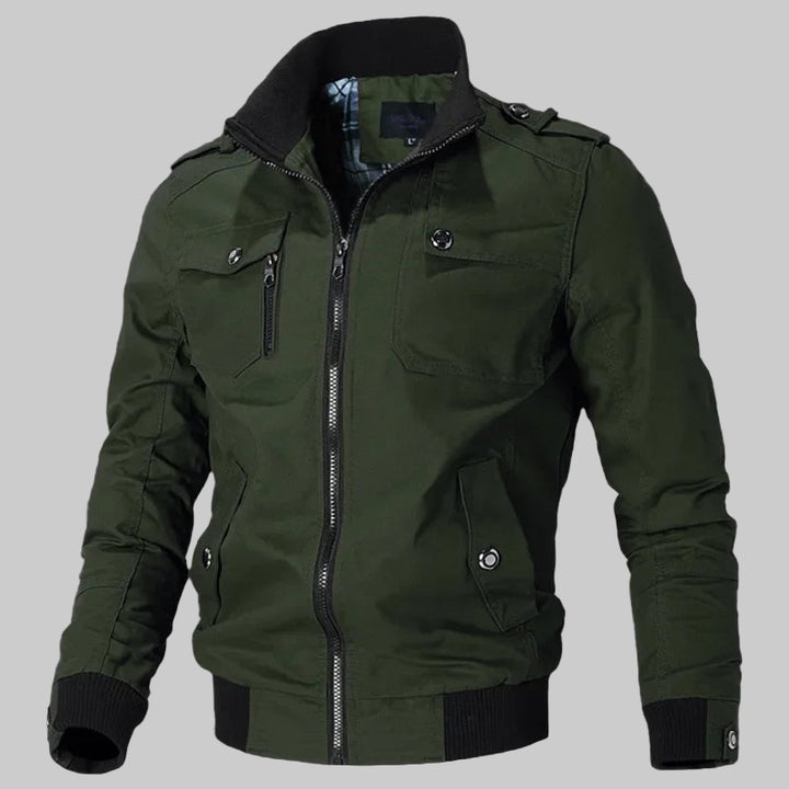 Washed Cotton Stand Collar Military Jacket