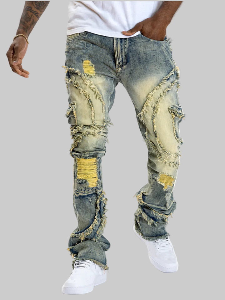 Distressed Slim Fit Ripped Stacked Jeans