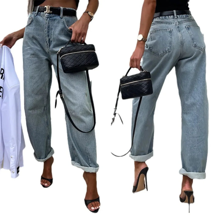 High-Waisted Hipster Ankle-Length Denim Jeans