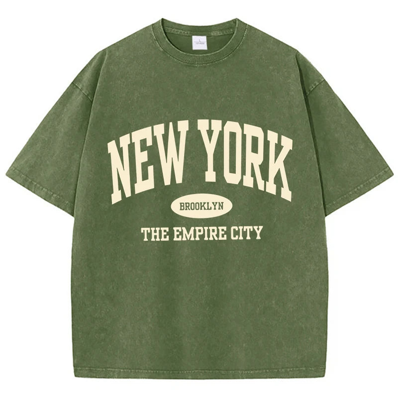 NY Letter Print Acid Washed T-Shirt