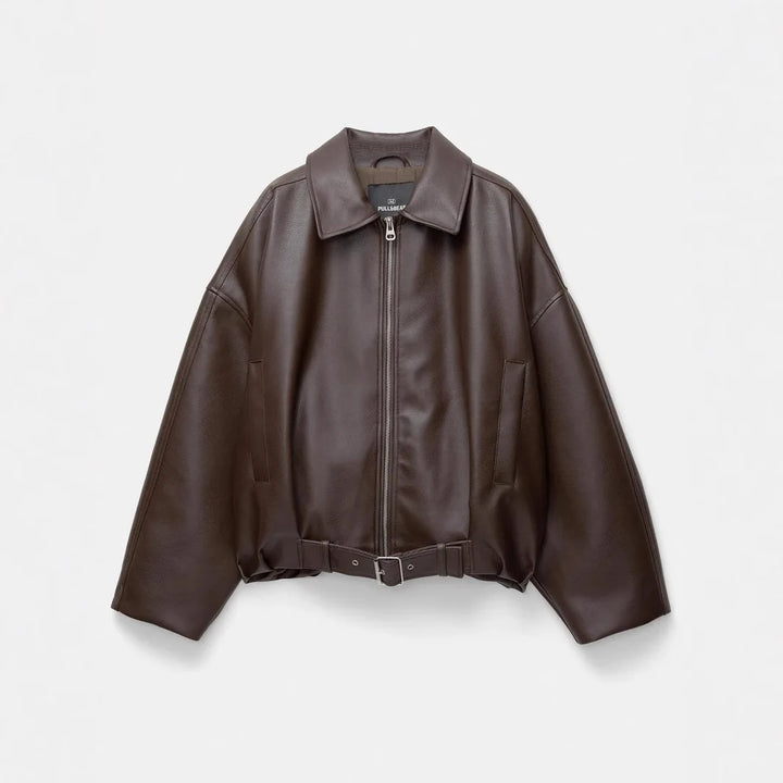 Autumn Folded Collar Zipper Closure PU Leather Jacket