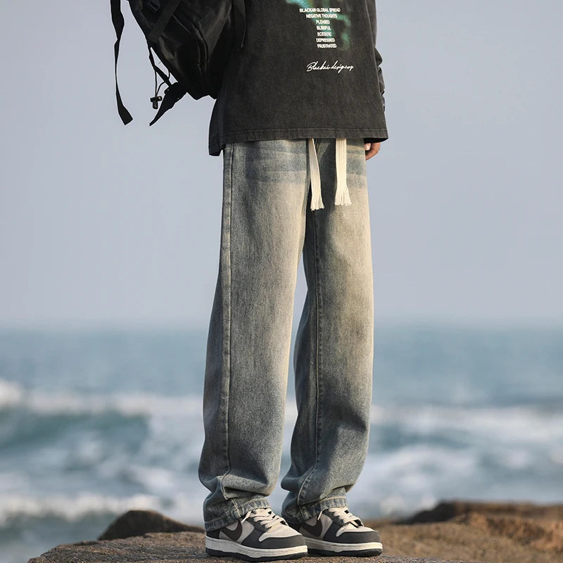 Retro Aged Men’s Loose Straight-Leg Jeans
