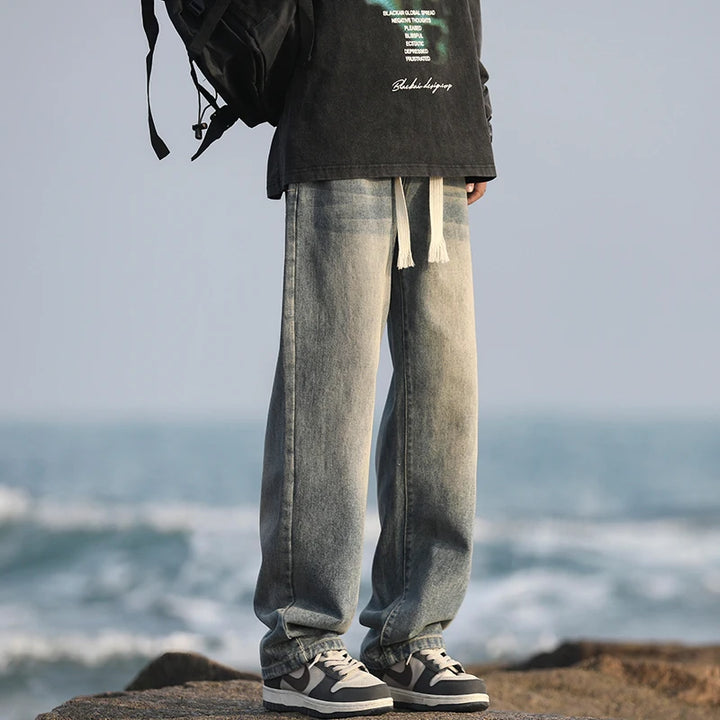 Retro Aged Men’s Loose Straight-Leg Jeans