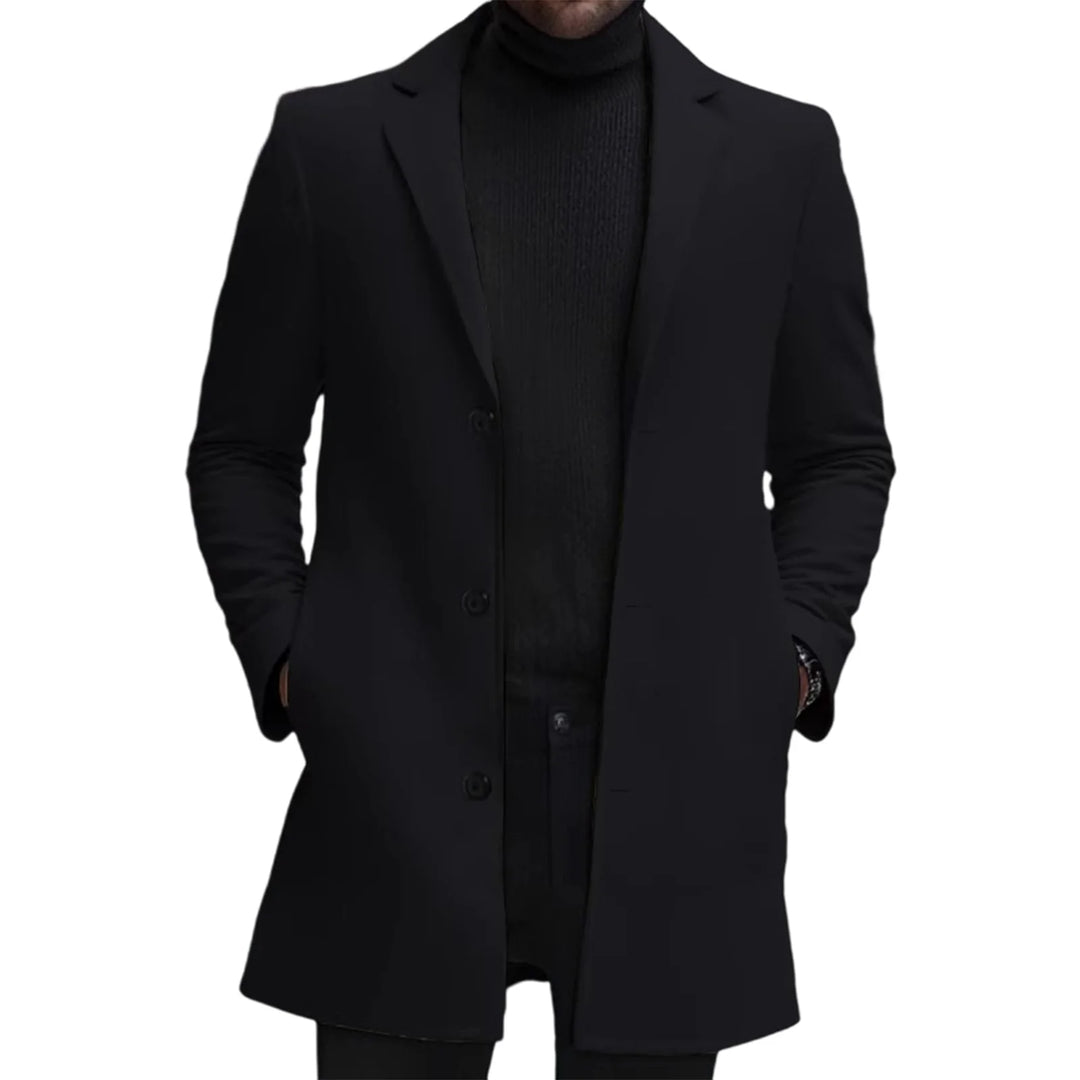 Notched Lapel Single Button Wool Blend Pea Coat