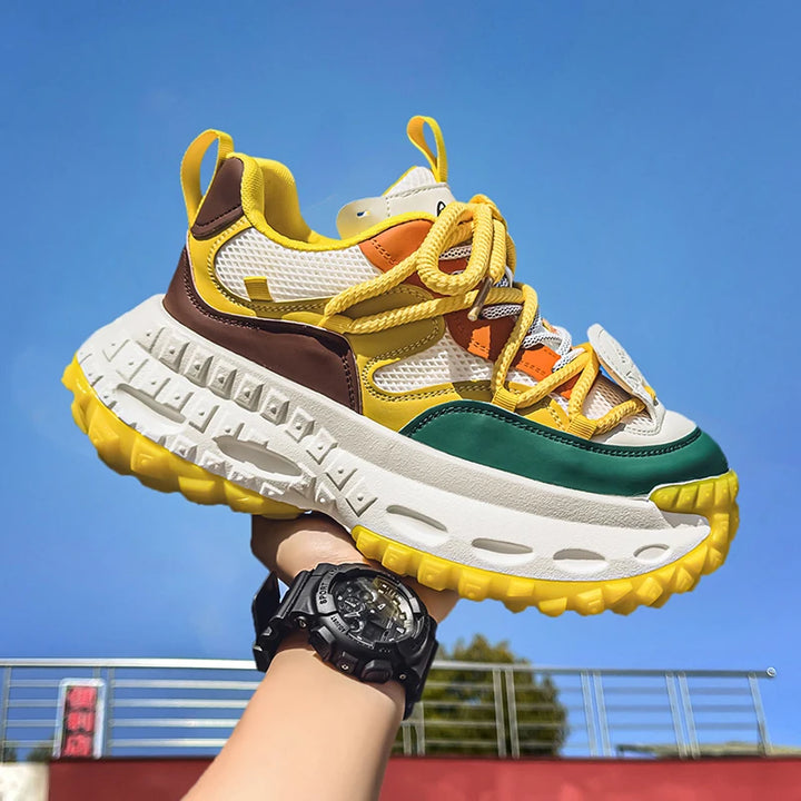 Designer Leather Fabric Chunky Sneakers