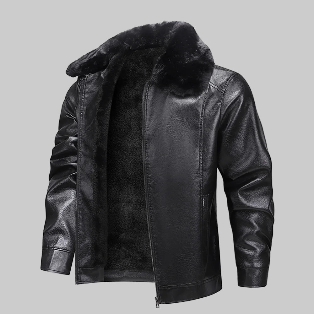 Men's Long Plush Thick Leather Jacket