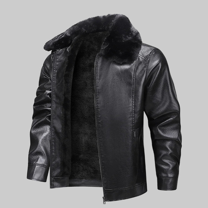Men's Long Plush Thick Leather Jacket