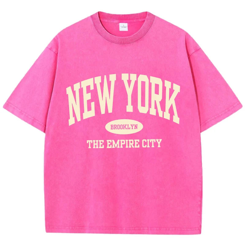 NY Letter Print Acid Washed T-Shirt