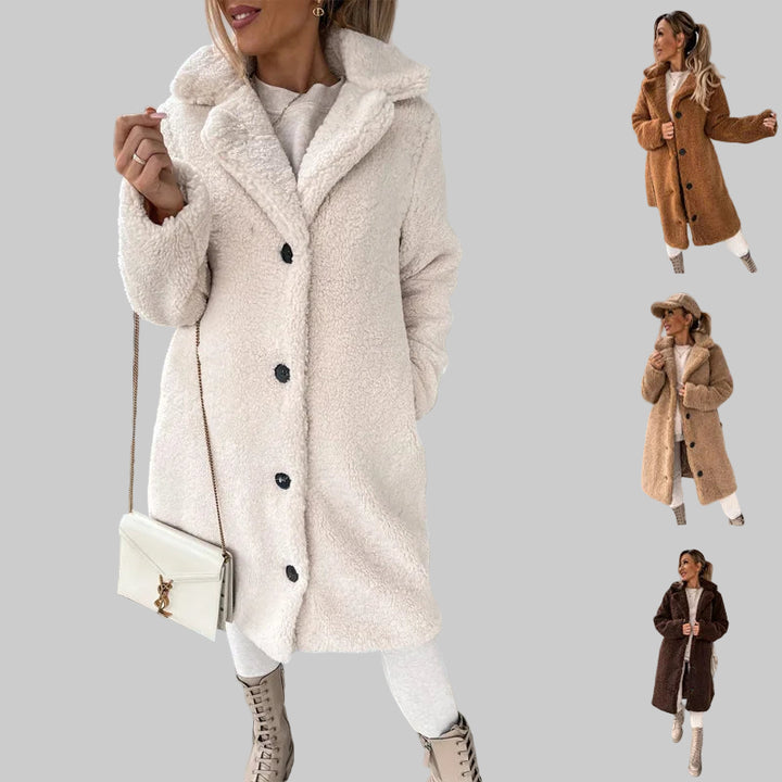 Plush Furry Button-Up Long Coat with Lapel