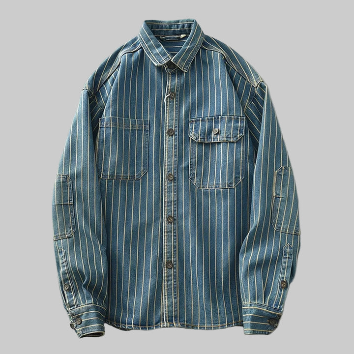 Loose-Fit Washed Striped Denim Shirt