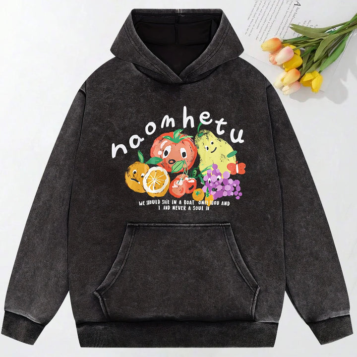 American Retro Fruit Print Washed Hoodie