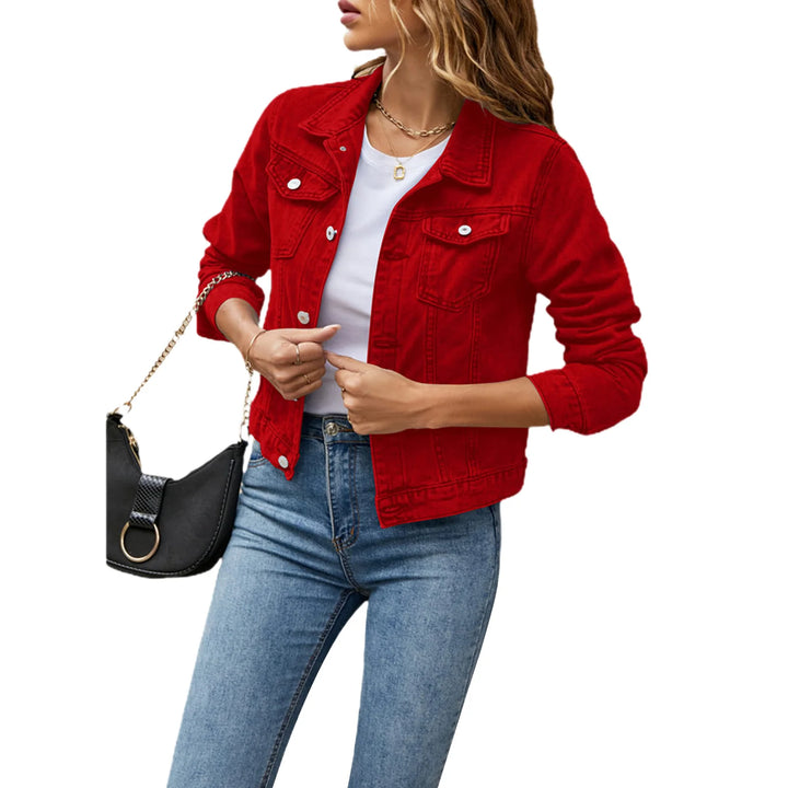 Casual Denim Jacket - Long Sleeve Lapel Button-Down