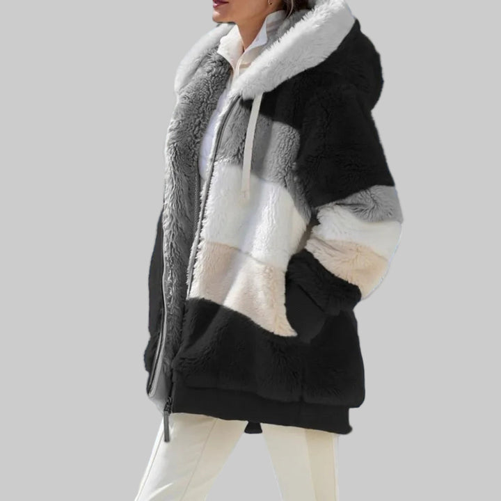 Hooded Thick Cashmere Zippered Plaid Winter Coat