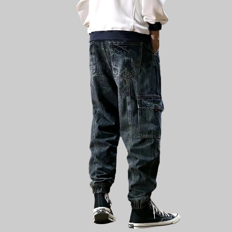 Retro Blue Printed Americana Cargo Pants
