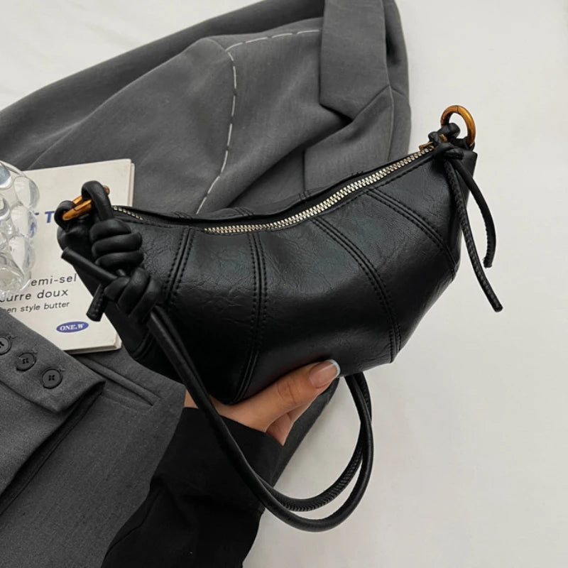 Retro Trend Solid Color Splicing Leather Shoulder Bag