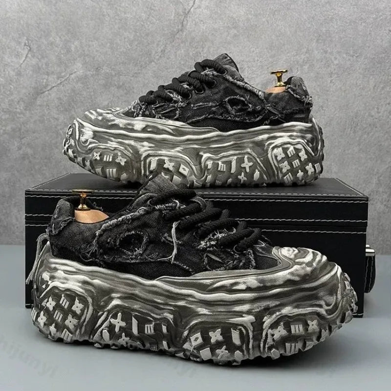Lace-Up Vulcanized Chunky Canvas Sneakers