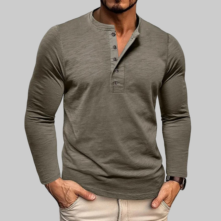 Casual Cotton Long Sleeve Henry Neck Top