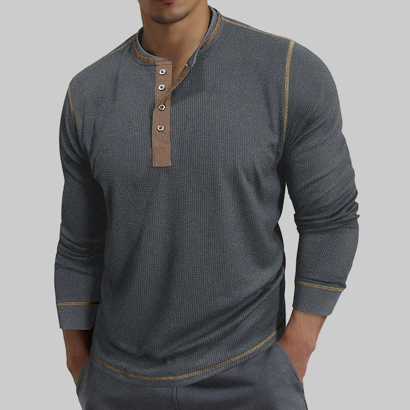 Long Sleeve Four-Button Henry Collar T-Shirt