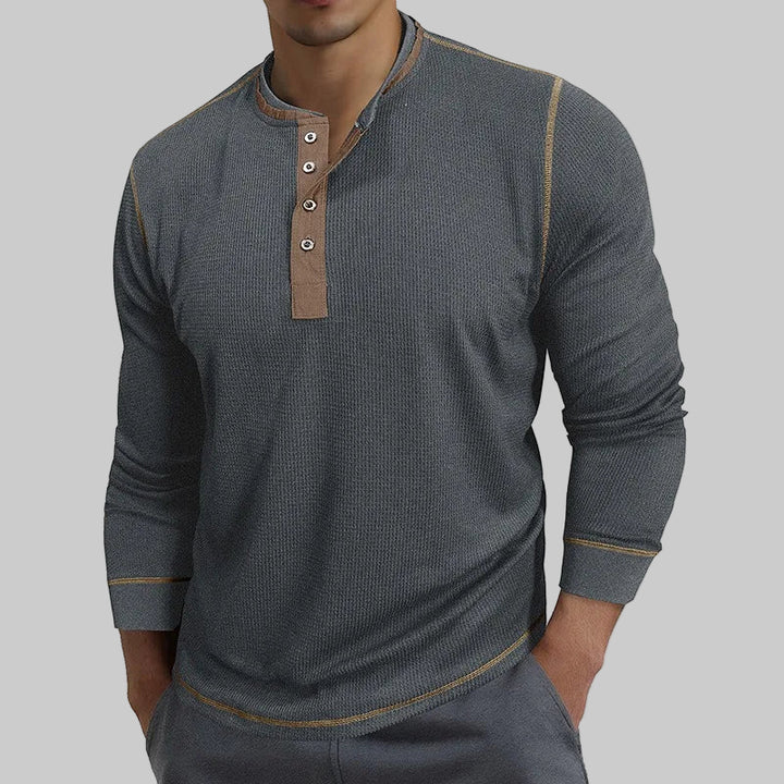 Long Sleeve Four-Button Henry Collar T-Shirt