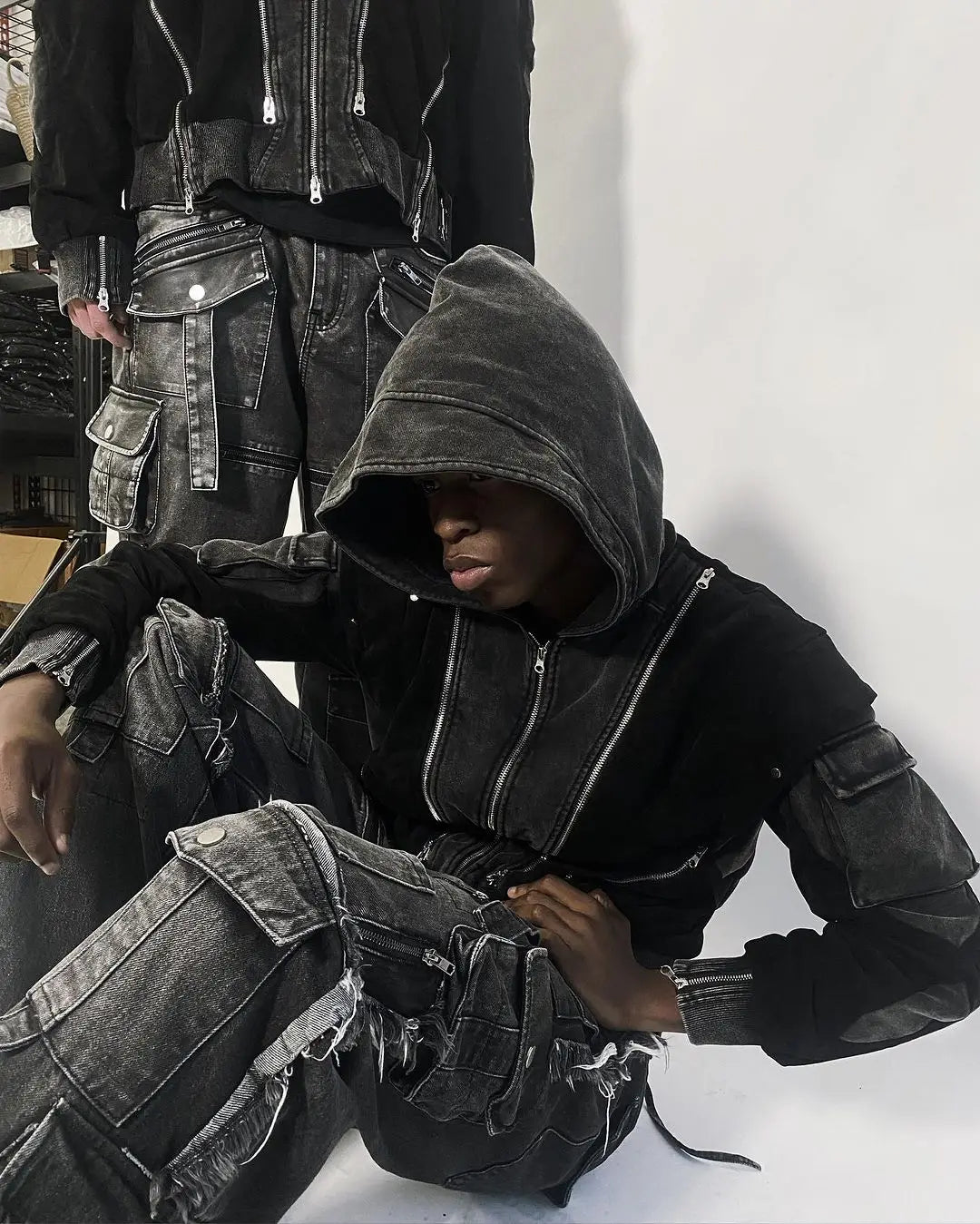 Gothic Harajuku Y2K Washed Multi-Pocket Jeans