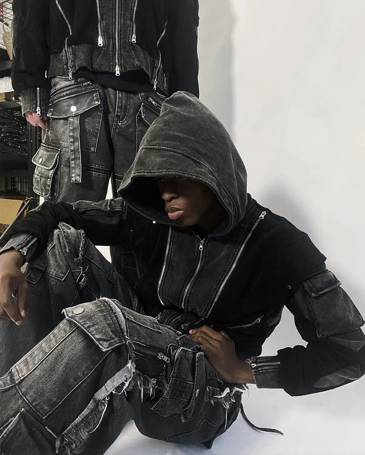 Gothic Harajuku Y2K Washed Multi-Pocket Jeans