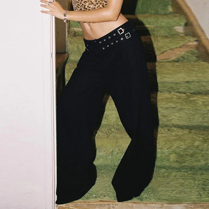Mid-Waist Wide Leg Denim Pants
