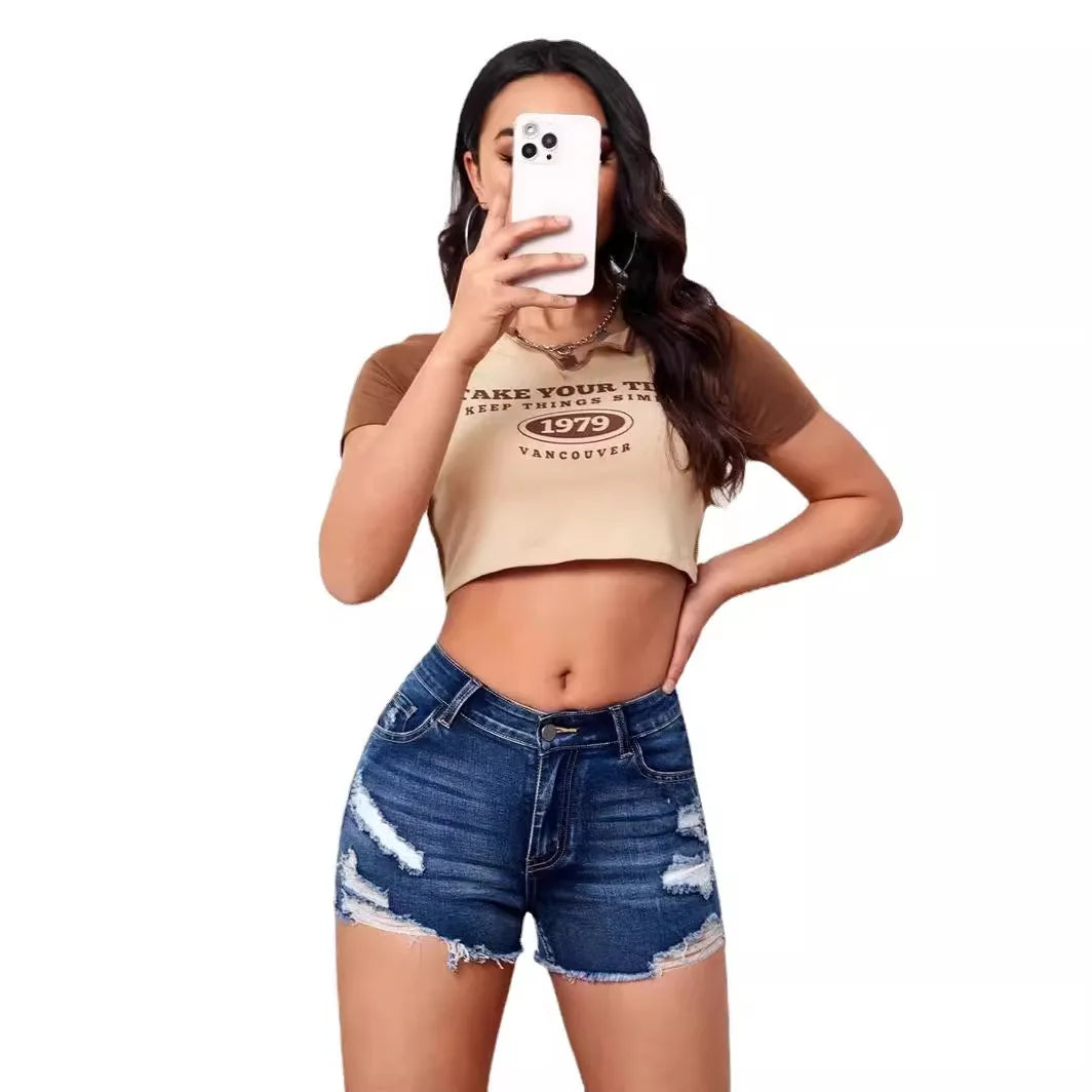 Vintage High-Waisted Ripped Denim Shorts