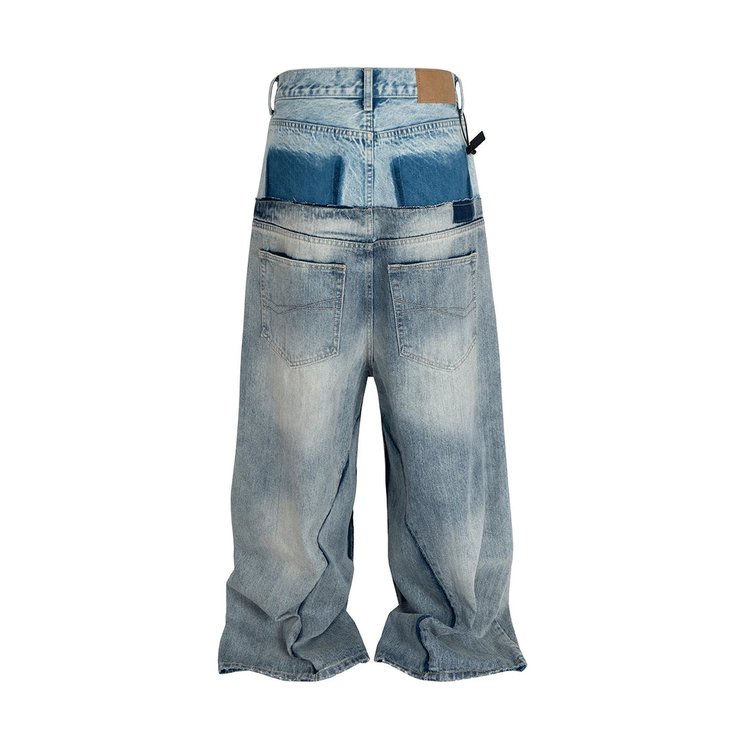 Oversized Double-Layer Patchwork Baggy Jeans
