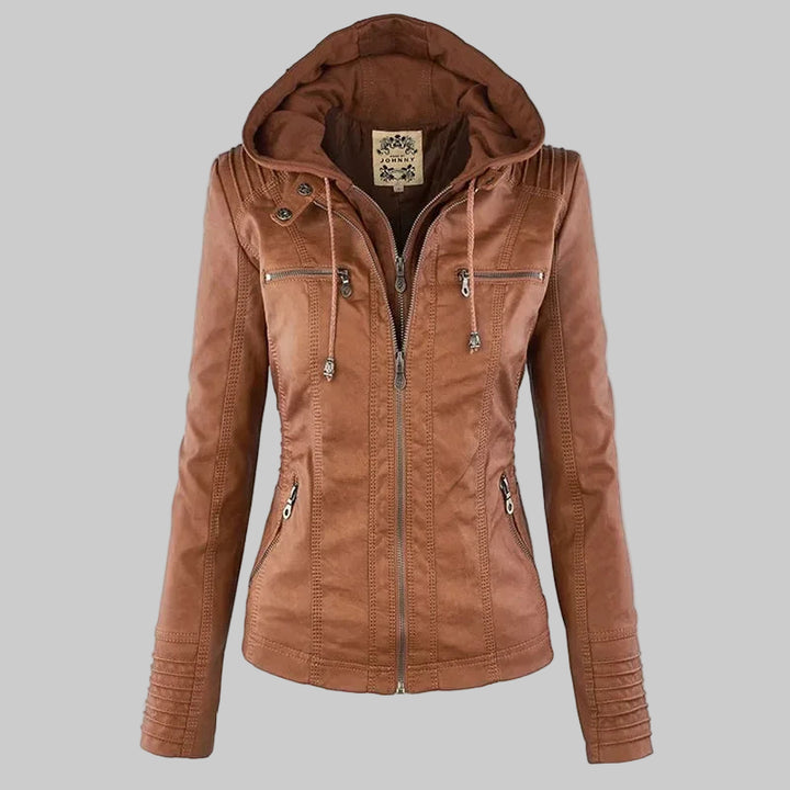 Zipper and Hoodie Faux Leather Motorcycle Jacket