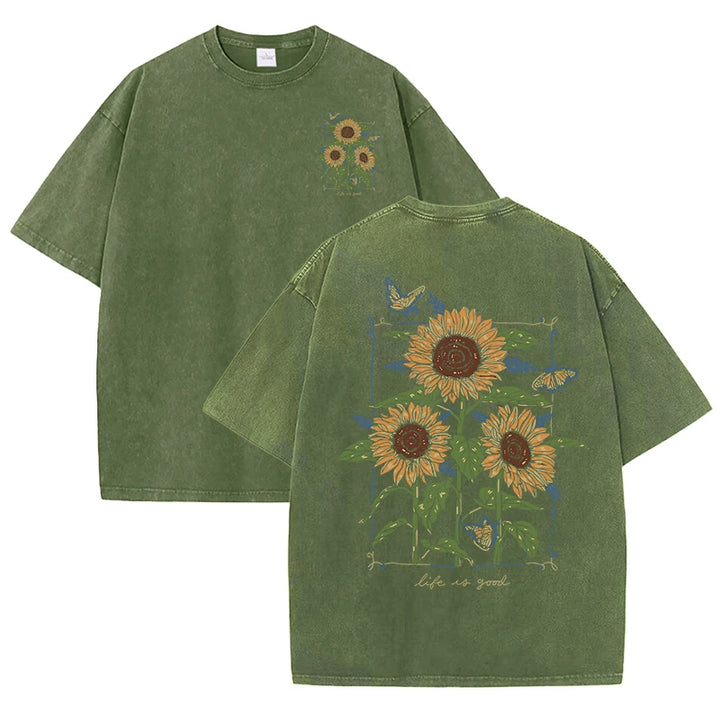 Lift Is Good Soft Cotton Sunflower Print T-Shirt