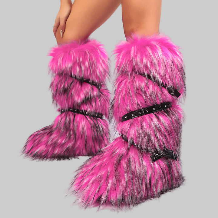 Y2K-Inspired Faux Fur Over-the-Knee Snow Boots
