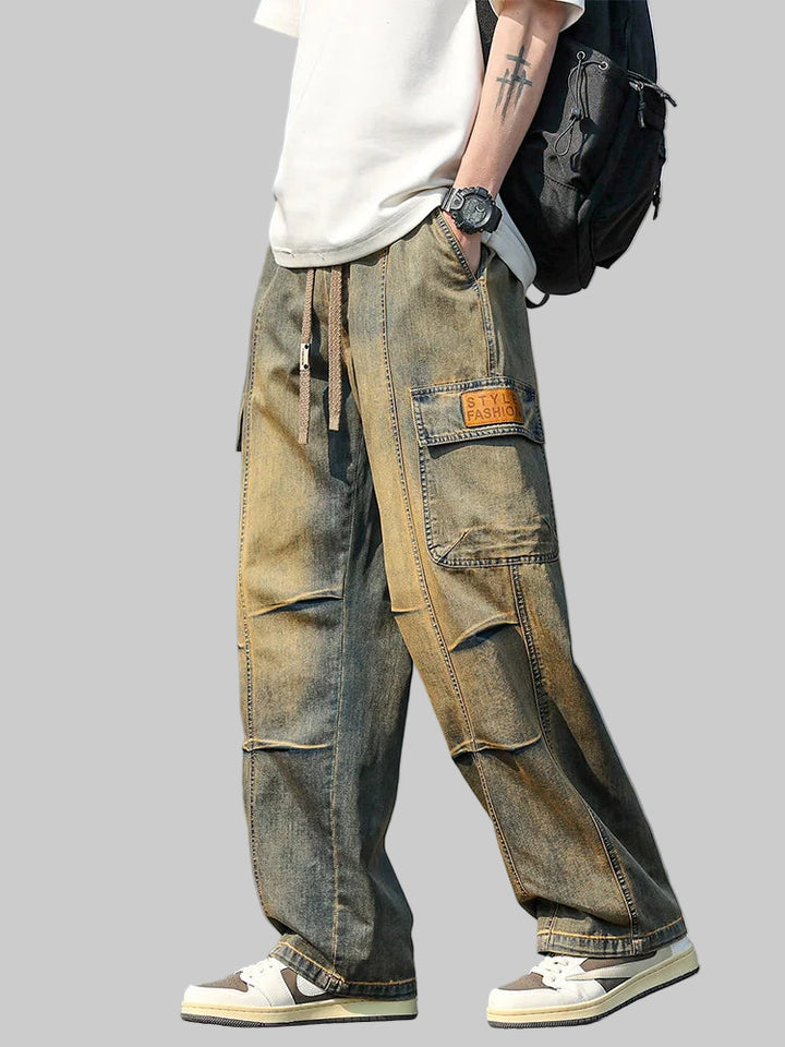 Washed Classic Denim Cargo Jeans
