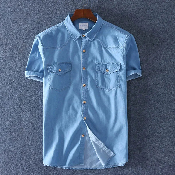 Slim Fit 100% Cotton Short Sleeve Denim Shirt