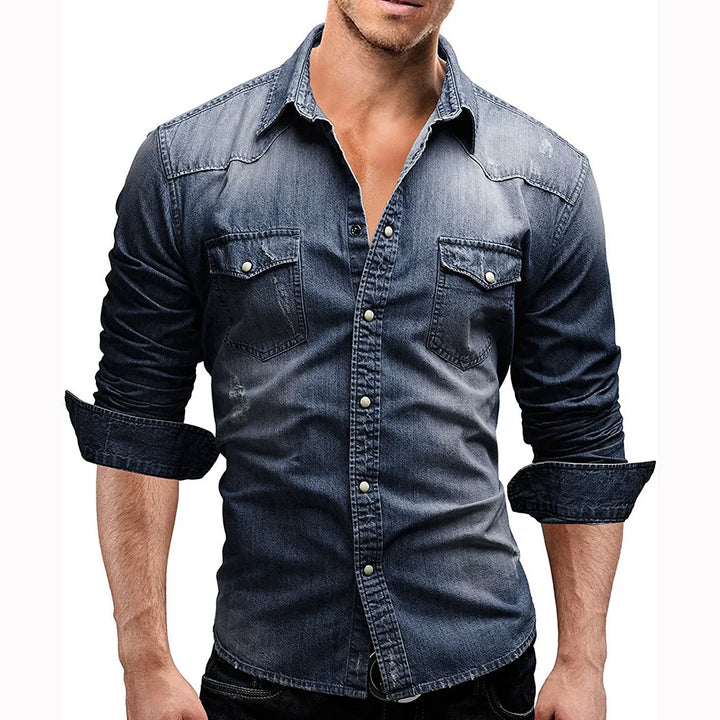 Solid Color Slim Fit Denim Shirt