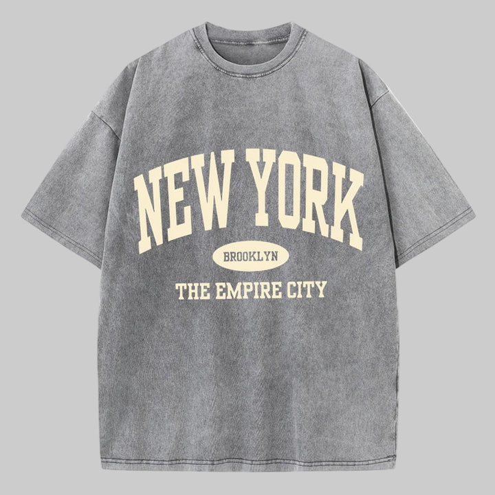 NY Letter Print Acid Washed T-Shirt