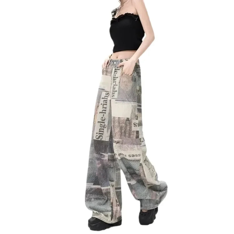 Chic American Wide-Leg Floor-Length Cargo Pants