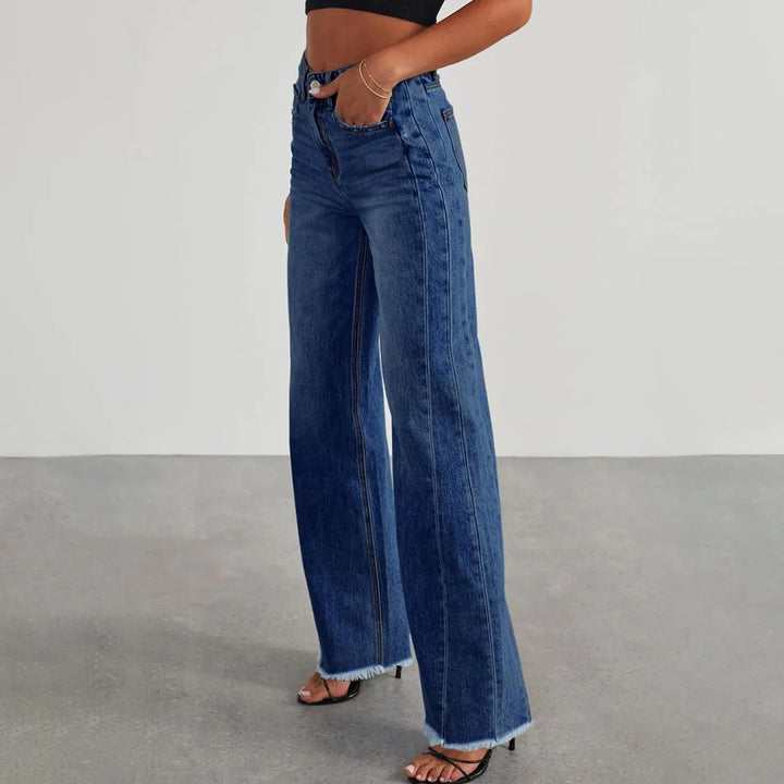 High-Waisted Raw-Edge Wide-Leg Sexy Jeans