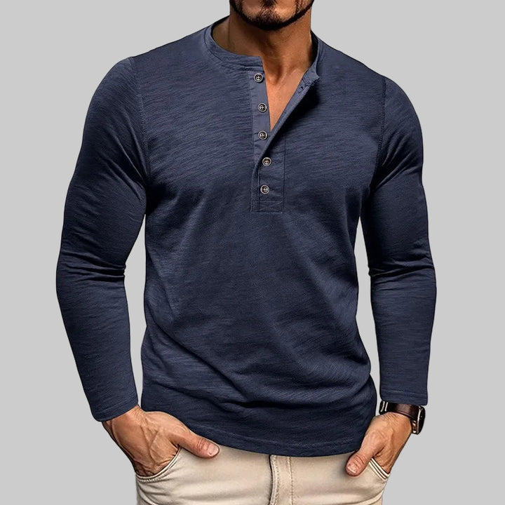 Casual Cotton Long Sleeve Henry Neck Top