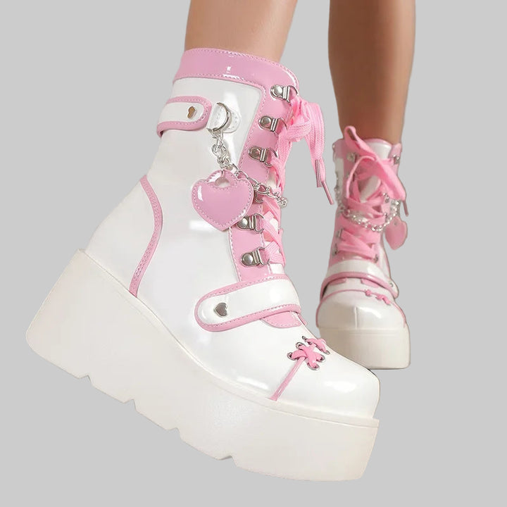 Charming Heart-Shaped Platform Ankle Boots
