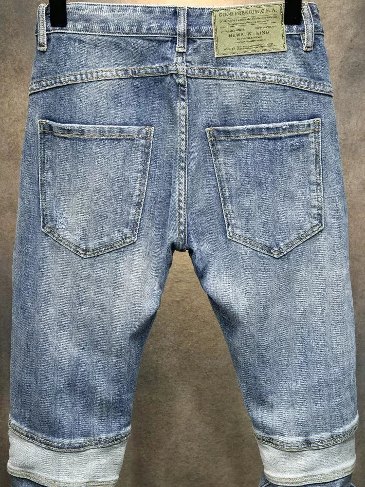 Men Retro Ripped Spliced Designer Denim Jeans
