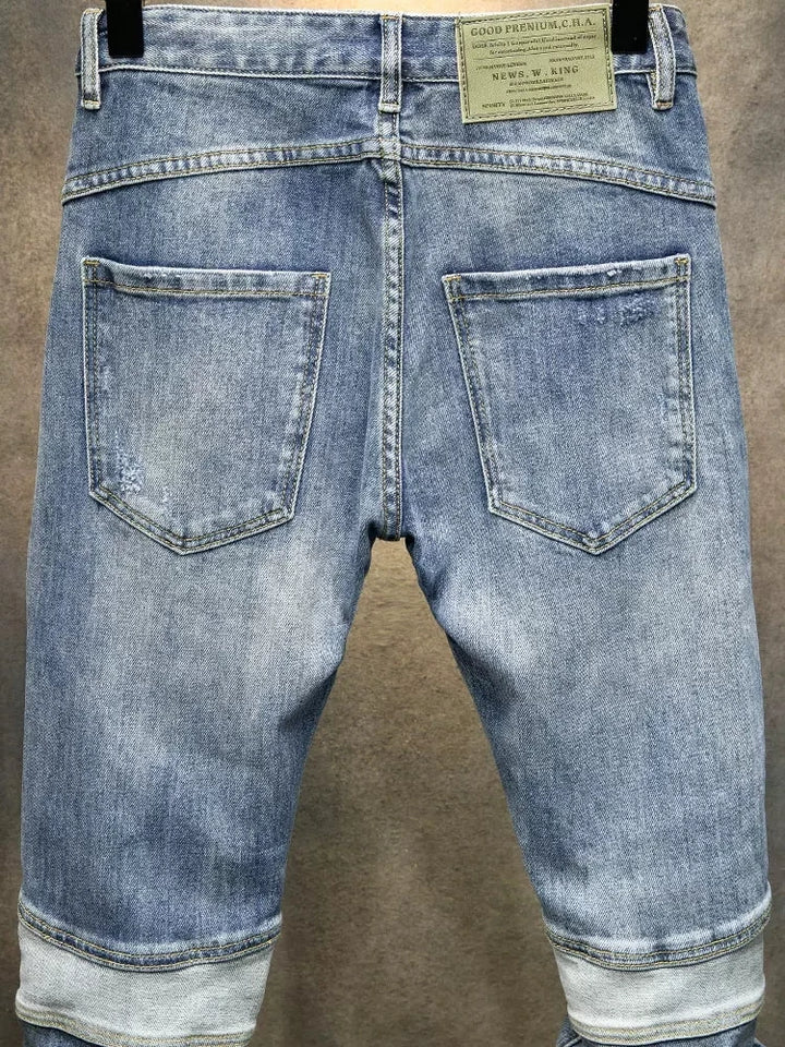 Men Retro Ripped Spliced Designer Denim Jeans